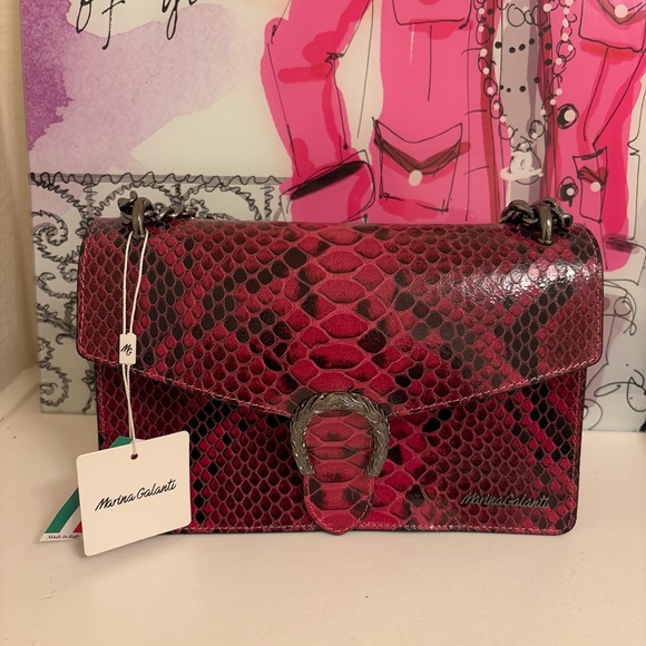 Marina Galanti Handbags - NWT Marina Galanti Magenta and Black Python-Print Shoulder Bag